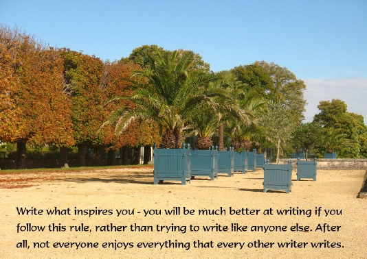 Write what inspires you - you will be much better at writing if you follow this rule.